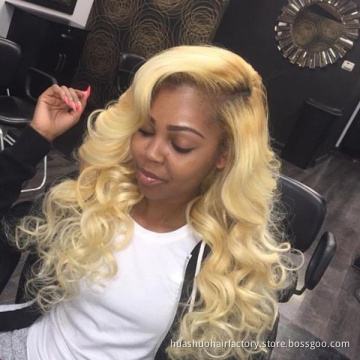 High Density Real Human Hair Raw Pre Plucked Long Natural 613 Blonde Ombre Body Wave Lace Closure Wig